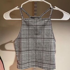 Black Plaid XS H&M Halter Crop Top
